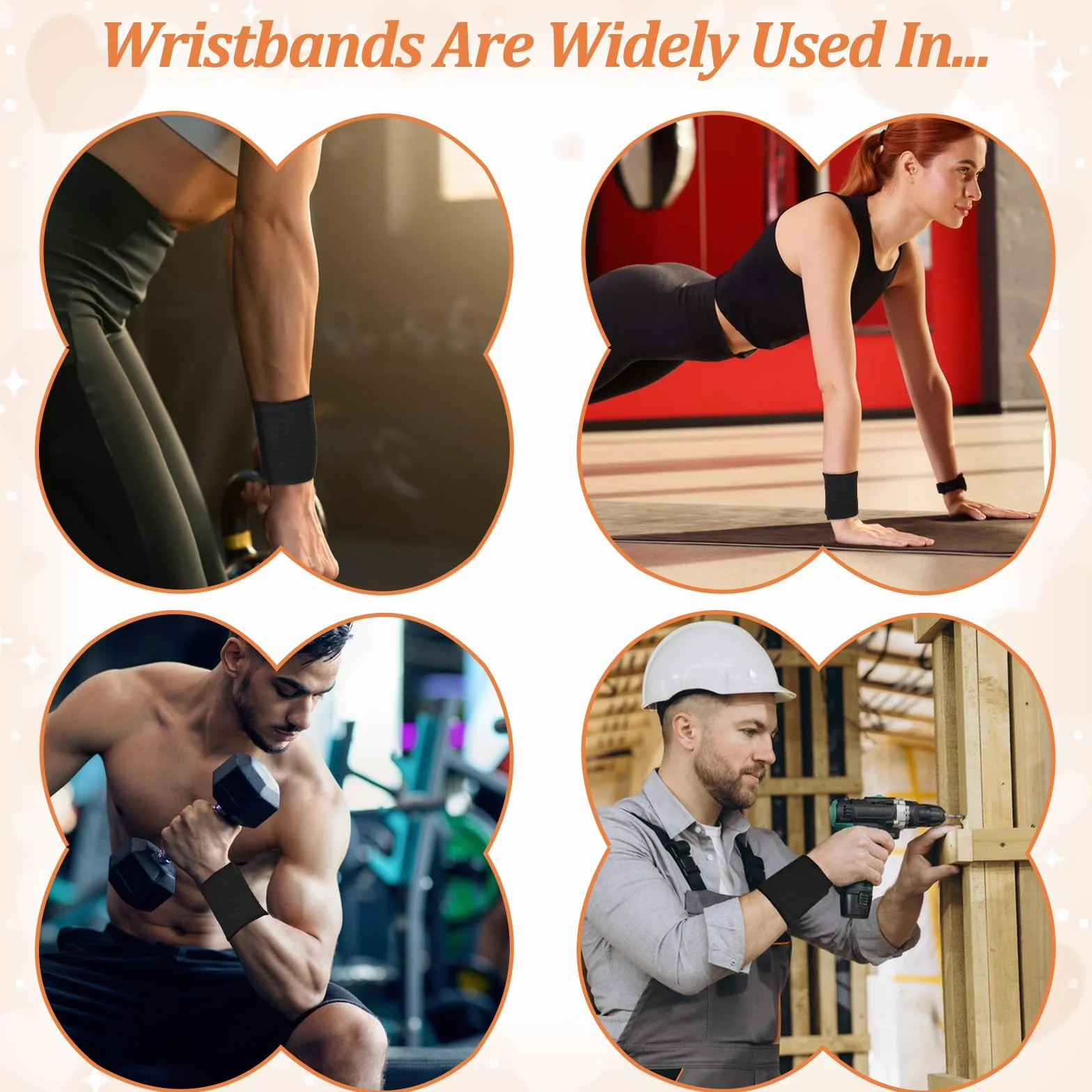 4 elastyczne bandaże na nadgarstek, sportowe bandaże na nadgarstek, oddychające, wsparcie nadgarstka, mankiet sportowy, regulowany, do studia fitness, tenisa, treningu siłowego, dla mężczyzn i kobiet