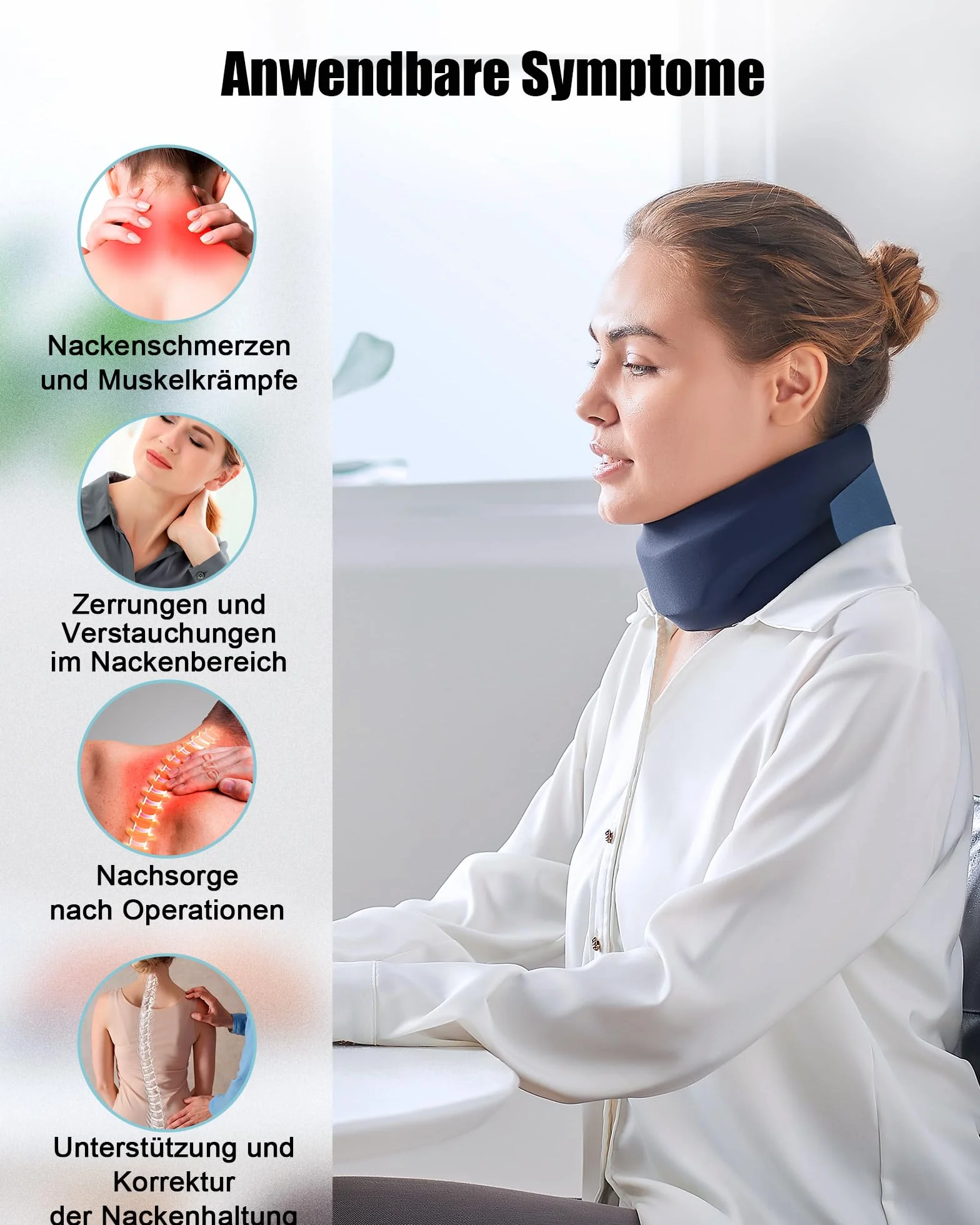 Wsparcie karku przeciw bólom karku – regulowany, miękki kołnierz na szyję z pianki do odciążenia kręgosłupa szyjnego – wsparcie szyi do snu i na co dzień, dla kobiet i mężczyzn (ciemnoniebieski