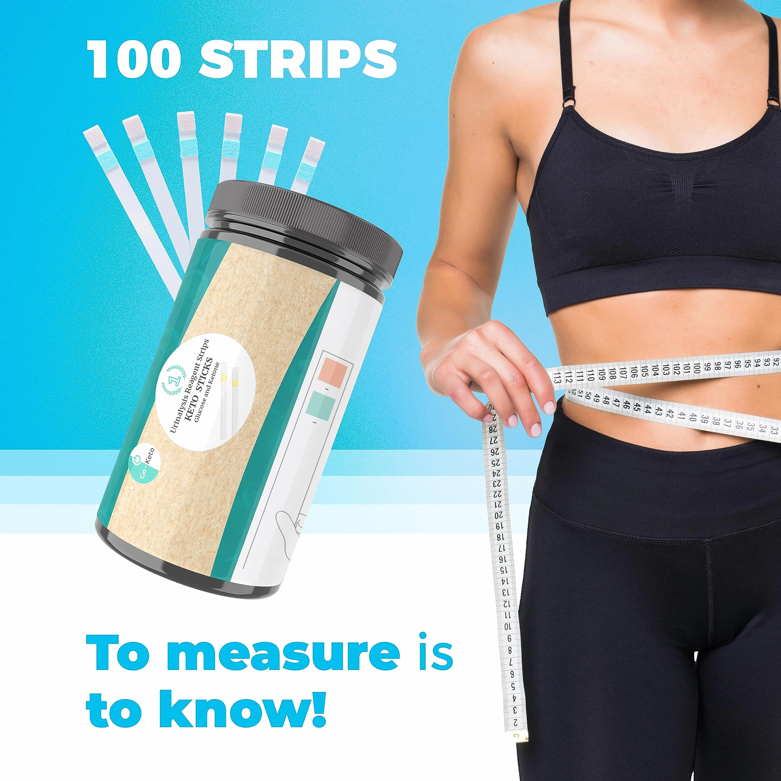Go-Keto Keto Sticks 100 sztuk - Paski testowe do badania moczu na glukozę + ketony do łatwego pomiaru w domu, idealne jako uzupełnienie diety keto.