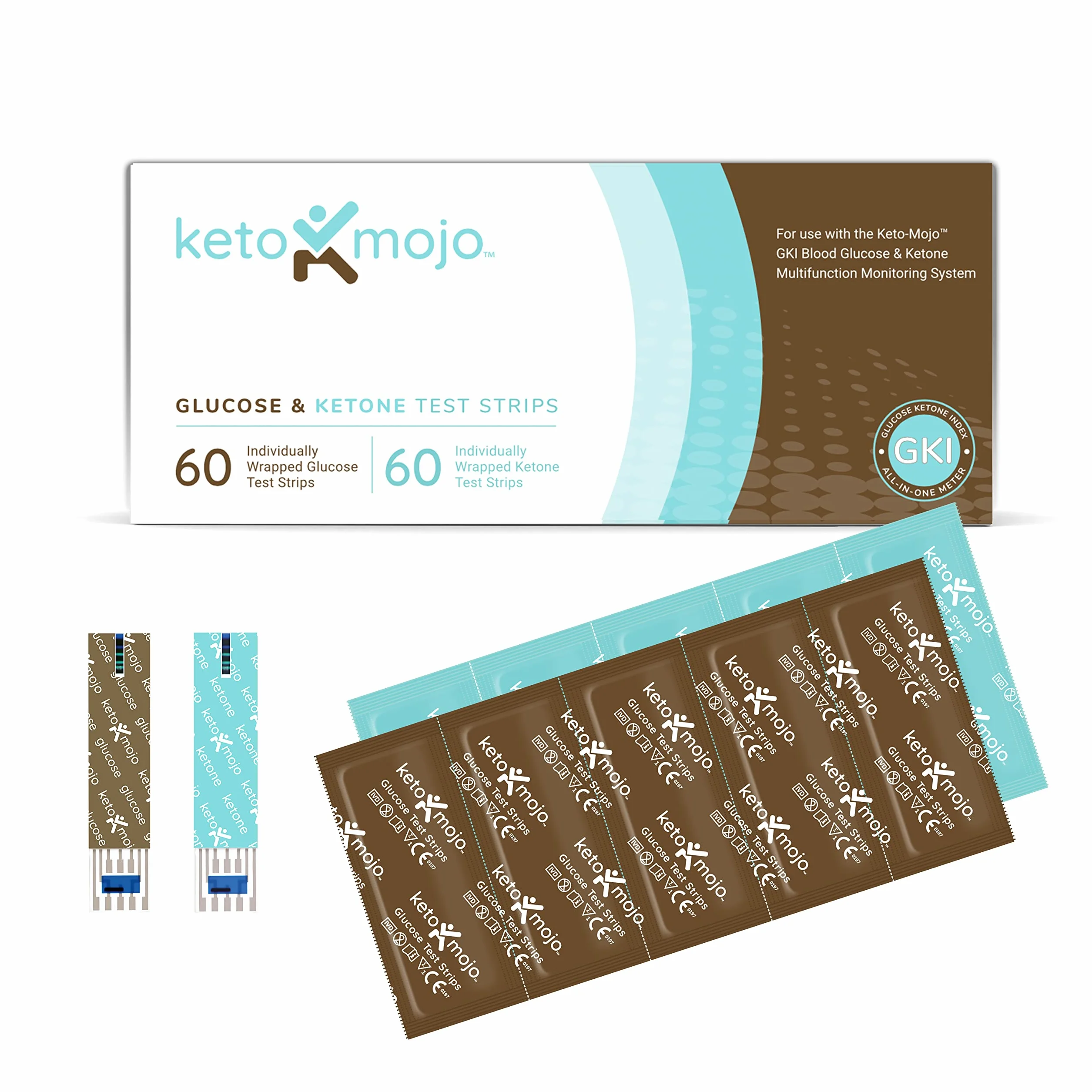Zestaw pasków testowych KETO-MOJO do użytku WYŁĄCZNIE z nowym miernikiem GKI | 60 glukozy we krwi + 60 ketonów we krwi (120 szt)