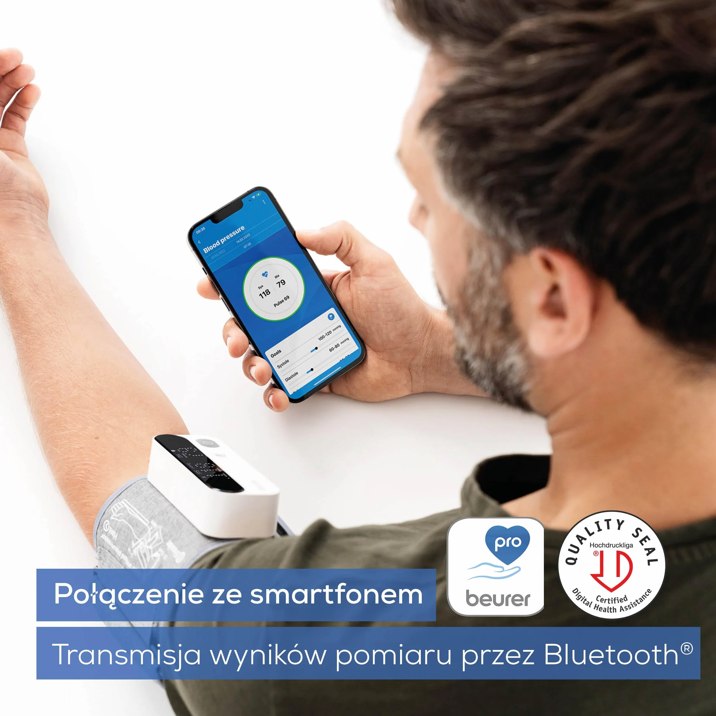 Beurer BM 59 ciśnieniomierz naramienny, mankiet bez przewodów i kabli, wskaźnik LED ryzyka, wykrywanie arytmii, mankiet na 22-42 cm, z aplikacją, przesyłanie danych do Apple Health i innych
