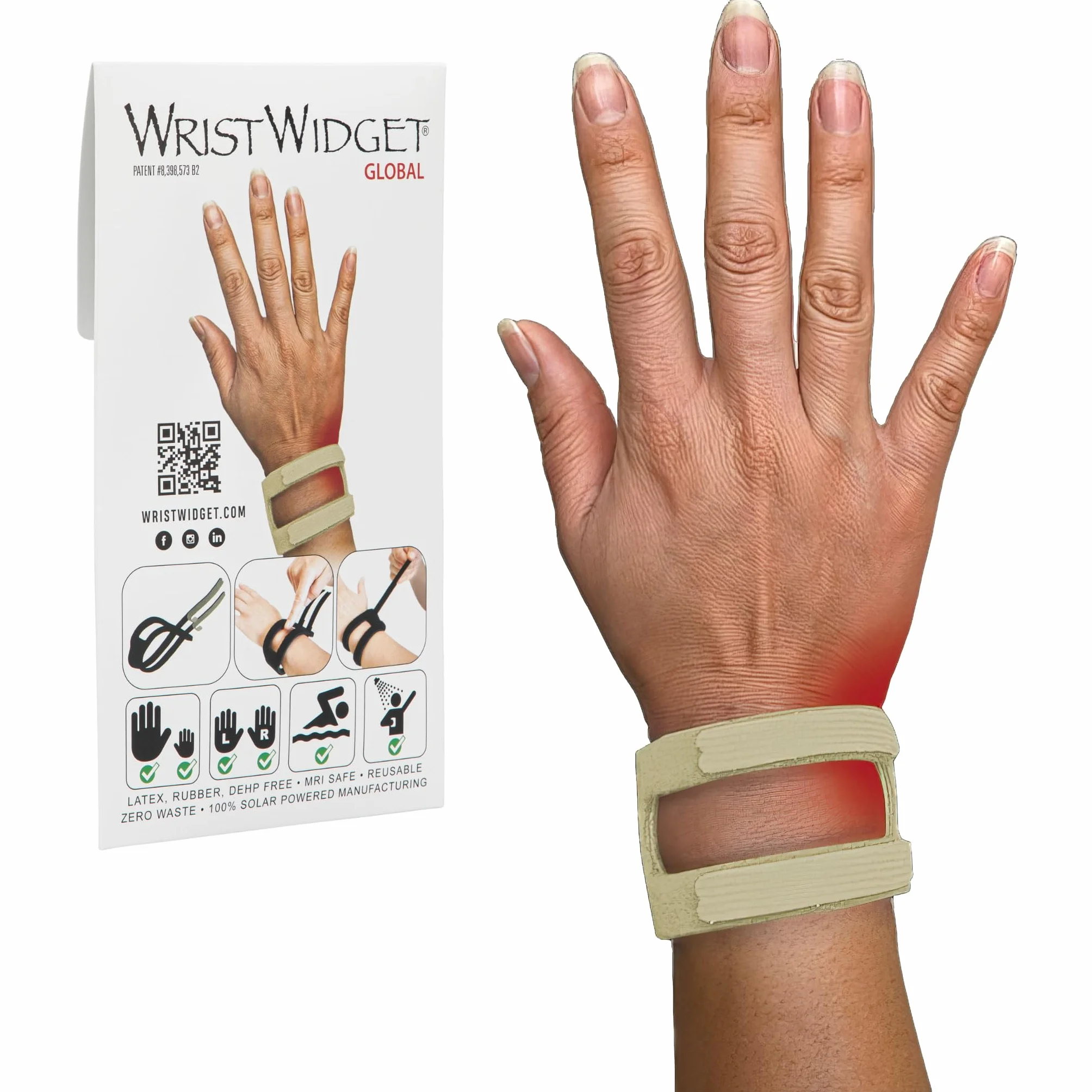 WristWidget® (opalenizna) Regulowana orteza nadgarstka na łzy TFCC, jeden rozmiar pasuje do większości. Na lewy i prawy nadgarstek, wsparcie dla obciążenia nośnego, ćwiczenia