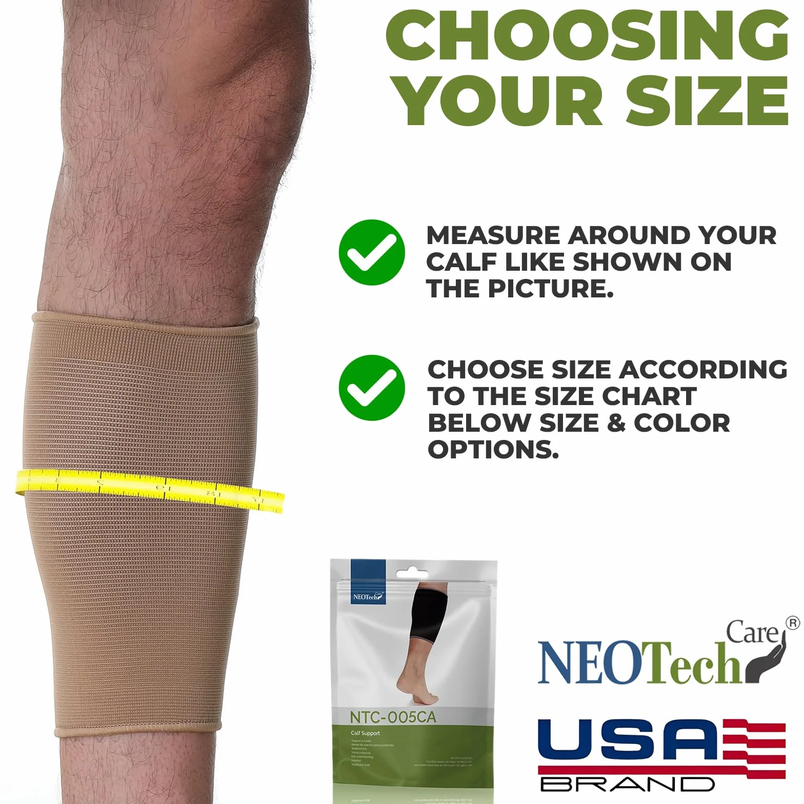 Neotech Care - Bandaż podpierający łydki - elastyczny, oddychający materiał - średnia kompresja (Beige, 2 jednostki, XL)