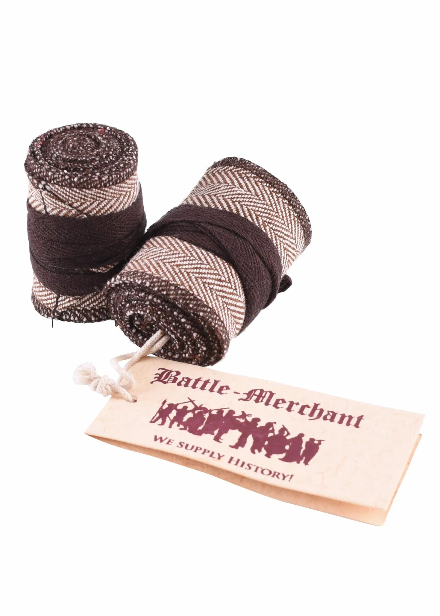 Battle-Merchant Średniowieczna chusta na łydki dla dzieci, para, ze wzorem w jodełkę, do średniowiecznych spodni lub spodni Wikingów, bawełna, owijka na nogi, Wikingowie, LARP, brązowa/naturalna