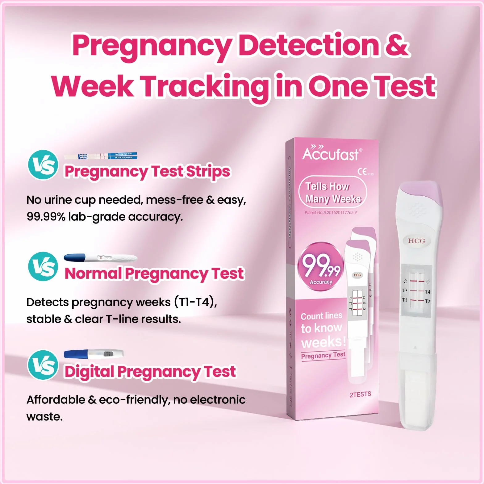 Test ciążowy z określeniem tygodnia w celu wczesnego wykrycia, może pokazać, w którym tygodniu ciąży, badanie moczu hCG z dokładnością 99,99% i szybkimi wynikami (2 testy)
