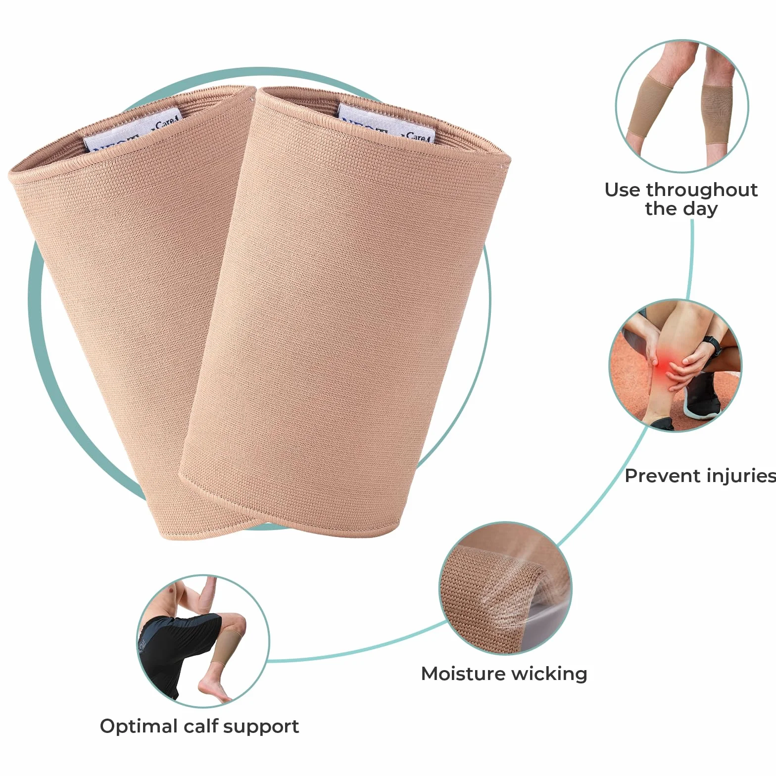Neotech Care - Bandaż podpierający łydki - elastyczny, oddychający materiał - średnia kompresja (Beige, 2 jednostki, XL)