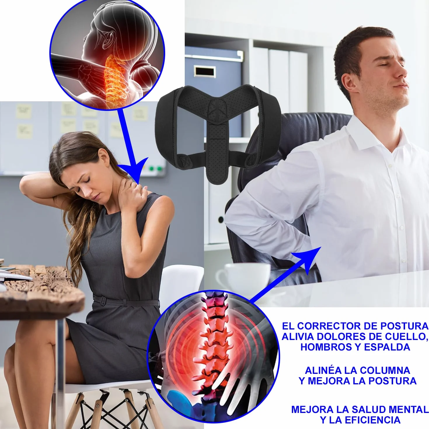 LOW&EE Korektor postawy Regulowany tył Korektor postawy dla mężczyzn i kobiet - Oddychający korektor pleców zawiera 2 ochraniacze i ergonomiczne podkładki