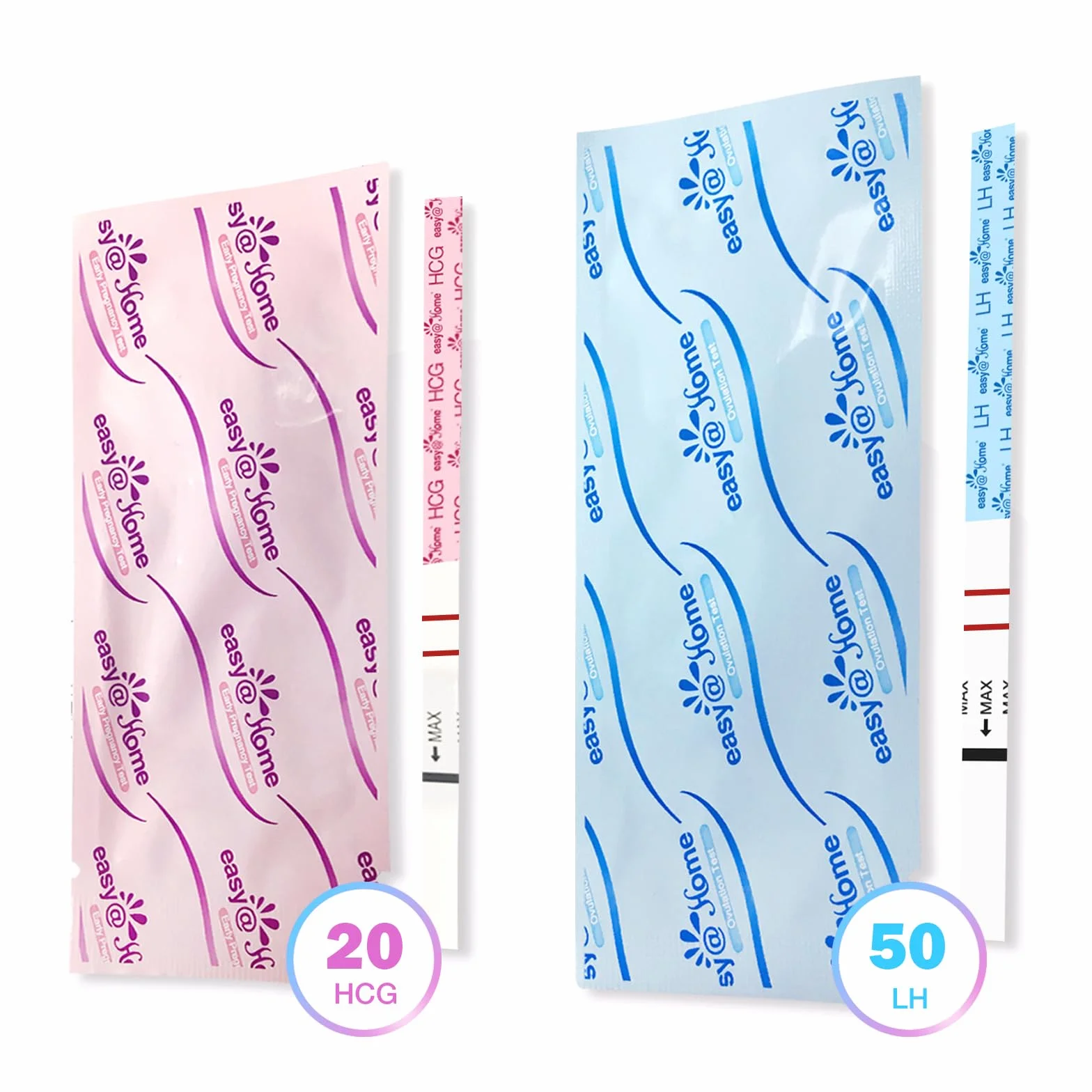 Easy@Home Test owulacyjny, 50 pasków testowych LH 25 mIU/ml, 20 testów ciążowych 10 mIU/ml – precyzyjny monitoring płodności z aplikacją Premom
